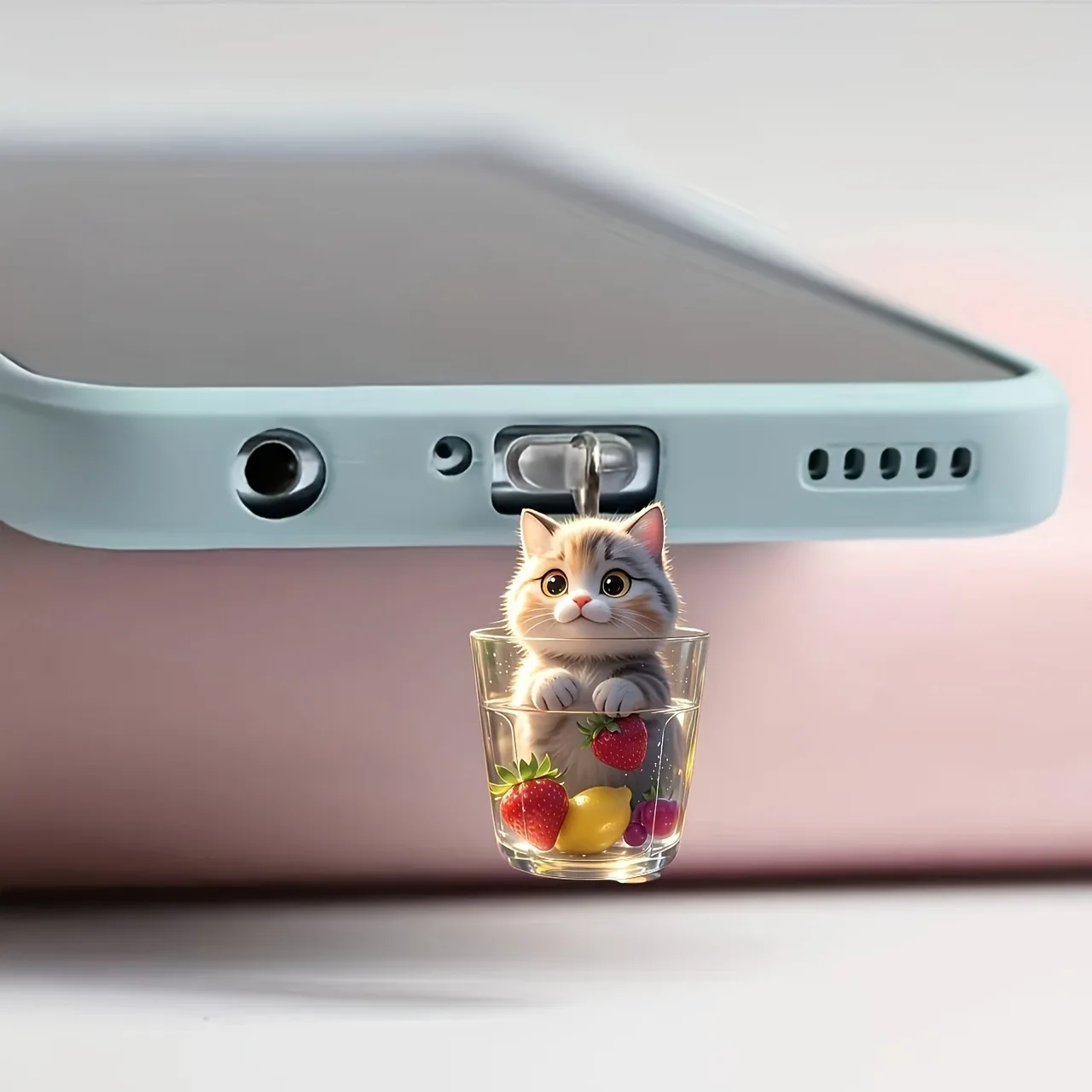 Cute Cup Cat Type-C Dust Plug USB Charging Port Protector Acrylic Anti-dust Plug Cover for Iphone Samsung Huawei Interface Decor