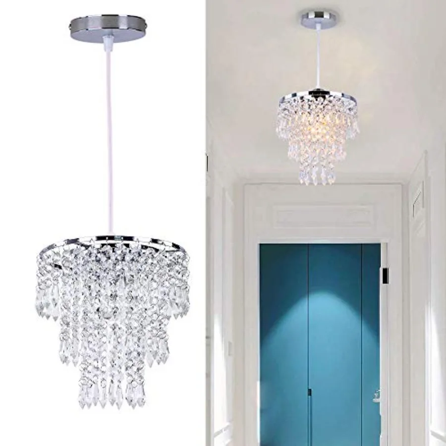 

Mini Crystal Chandelier Lighting Fixture Flush Mount Ceiling Light Shade Lampshade Crystal Pendant Light for Hallway Girls Room