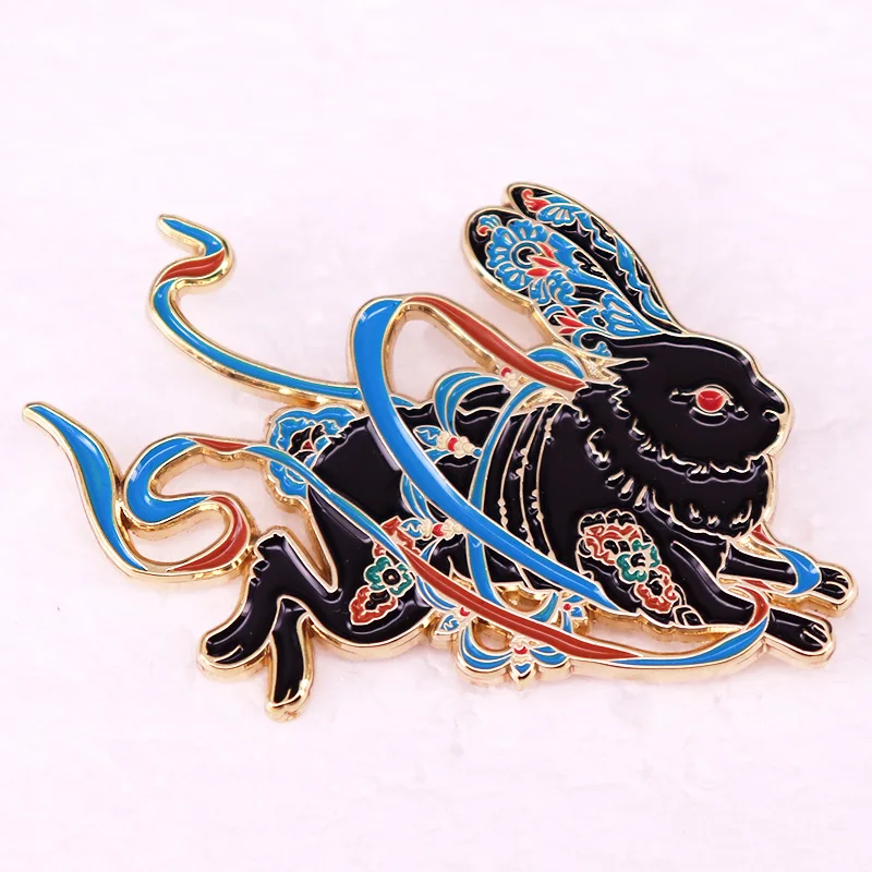 Mid Autumn Festival Rabbit Enamel Pin Fantasy Dunhuang Painting Art Animal brooch jewelry Chinese traditional festival