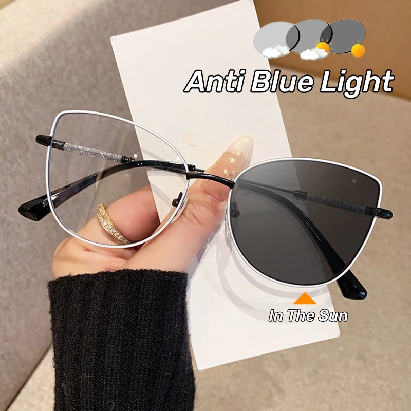 

New Fashion Cat-Eye Photochromic Plain Glasses Women's INS Style UV-Protective Goggles Trendy Versatile Non-Prescription Eyewear