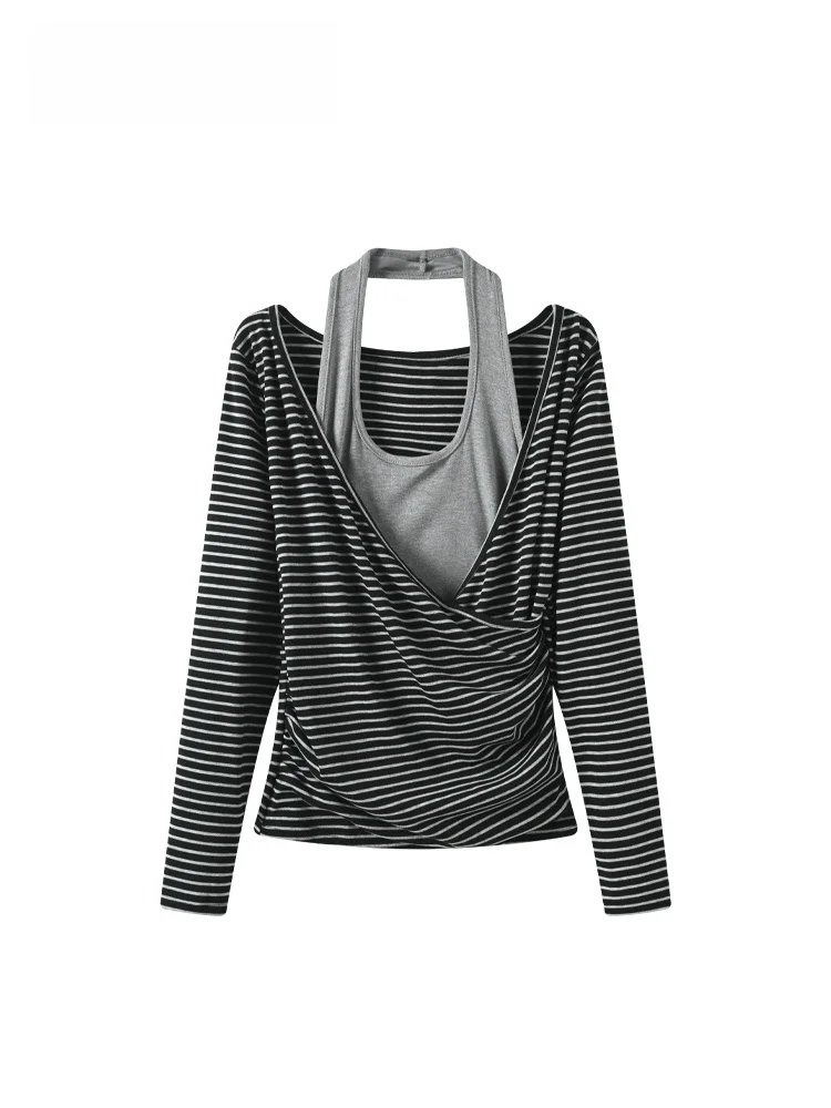 

Свободная женская футболка с длинным рукавом и V-образным вырезом, повседневная, удобная, больших размеров, весенняя, модная, комплект из двух предметов, трендовая, из полиэфирного волокна