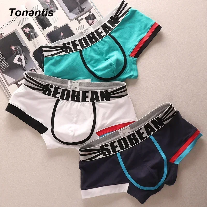 3PCS/SET Cotton Underwear For Men Fashion Multicolor Color Mid-Waist Boxer Shorts and Underpants Breathable Men\'s Panties