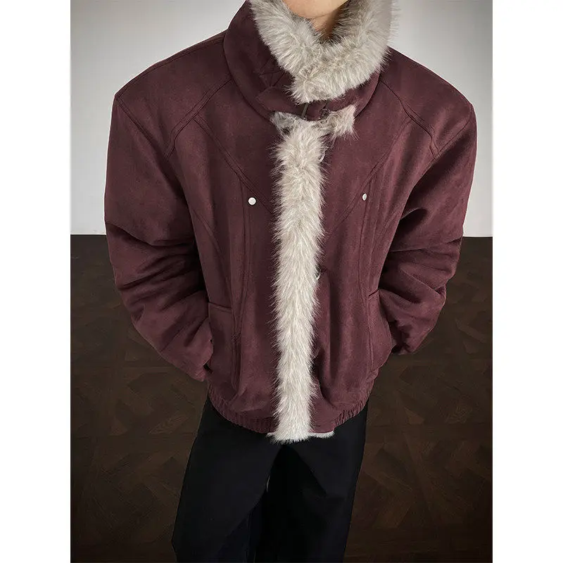 Winter Fashion Men Black Grey Red Solid Color Long Sleeve Stand Collar Simple Basic Casual Trendy Daily Parkas Male Coats Tops
