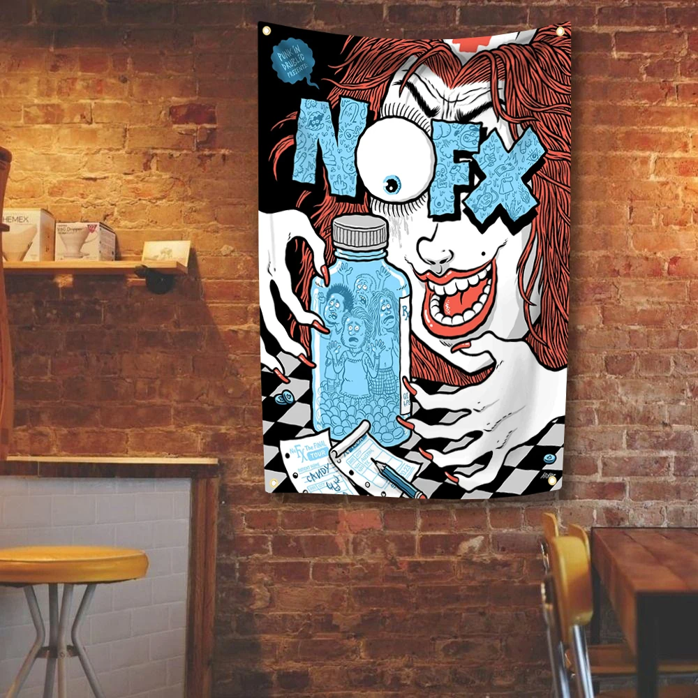 N-NOFX banda tapeçaria de parede rock música bandeira 4 buracos decoração do quarto para entusiastas da música punk interior ao ar livre decoração concerto banner