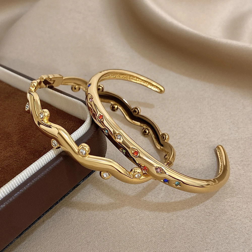 Greatera السماء المرصعة بالنجوم الملونة مكعب الزركون شغل مطعمة الكفة سوار للنساء سحر الذهب اللون ضوء مجوهرات شخصية فاخرة #2