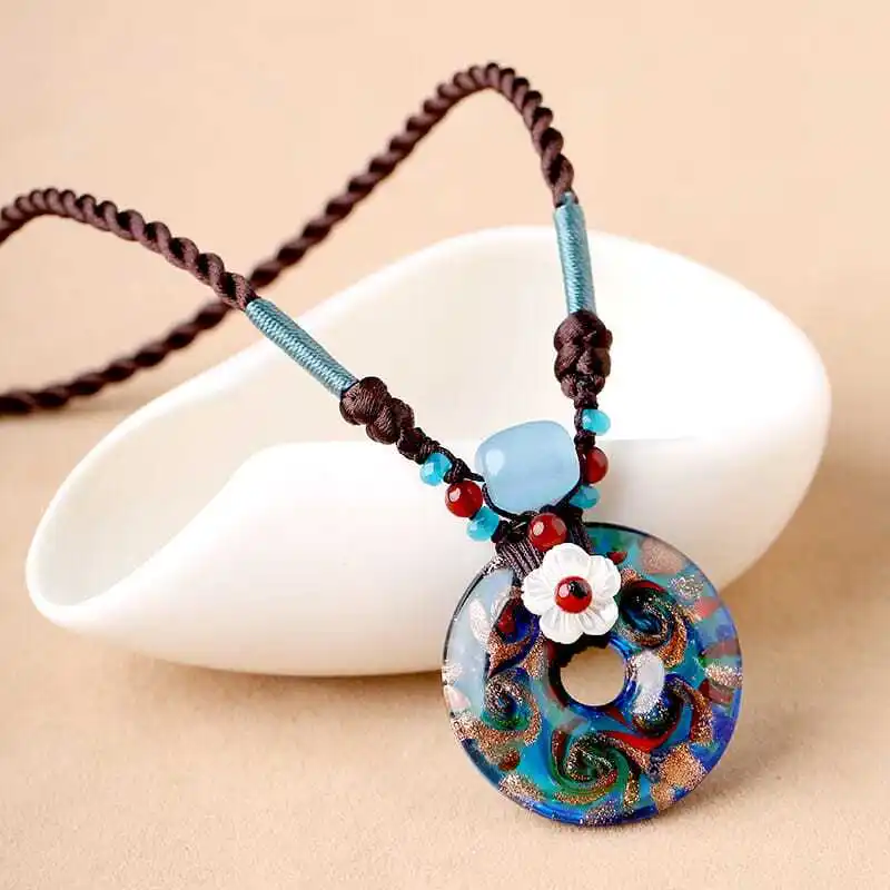 Yanyu Jiangnan Collarbone Necklace Short Accessories, Glass Safety Buckle Pendant, Ethnic Style Handmade Neckchain New Product