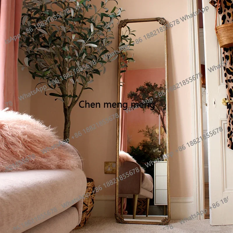 Medieval full-body ultra-narrow full-length mirror Chinese retro floor-to-ceiling mirror in the entrance cloakroom