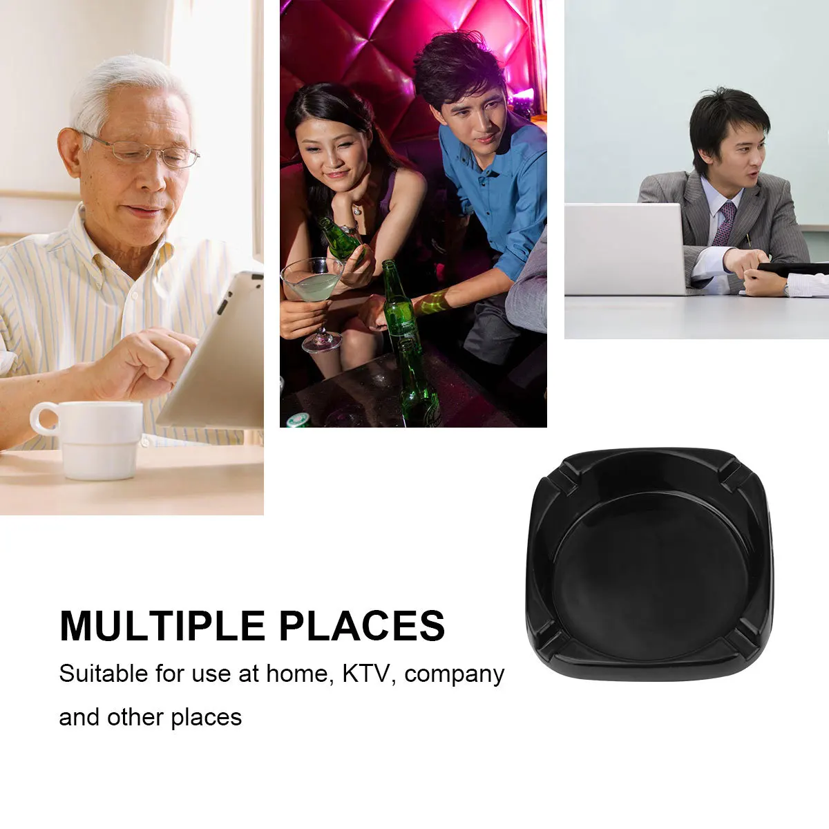 

Square Ashtray Black Melamine Imitation Porcelain Thick Heat Resistant Smooth Lightweight Portable Smoking Accessory