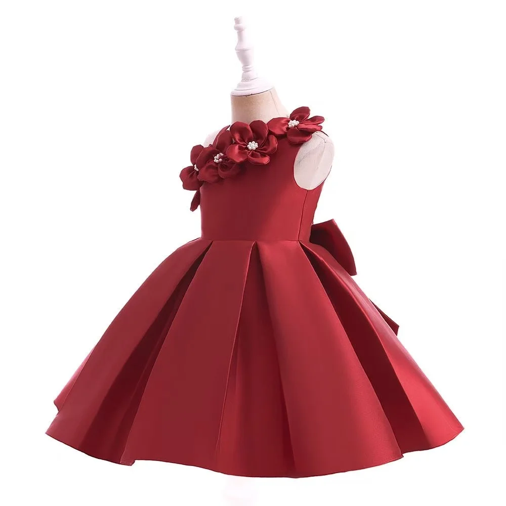 Girls' Dress Big Children's Slanted Shoulder Flower Fluffy Princess Dress Children's Piano Performance Costume
