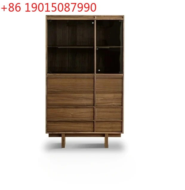 

Medieval solid wood dining side cabinet, black walnut glass cabinet with drawers, living room display cabinet, vertical cabinet