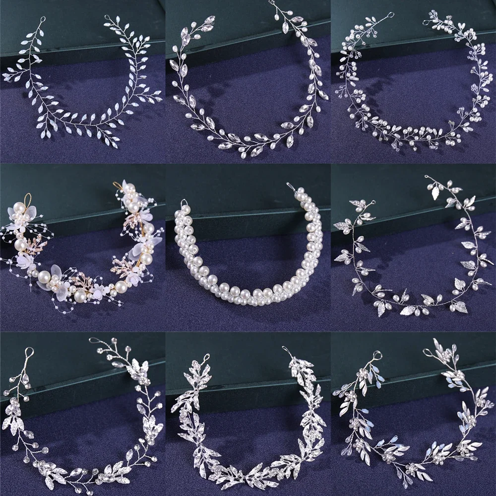 Silver Color Rhinestone Crystal Headband Tiara Pearl Hairband For Women Party Bridal Wedding Hair Jewelry Accessories band Gift