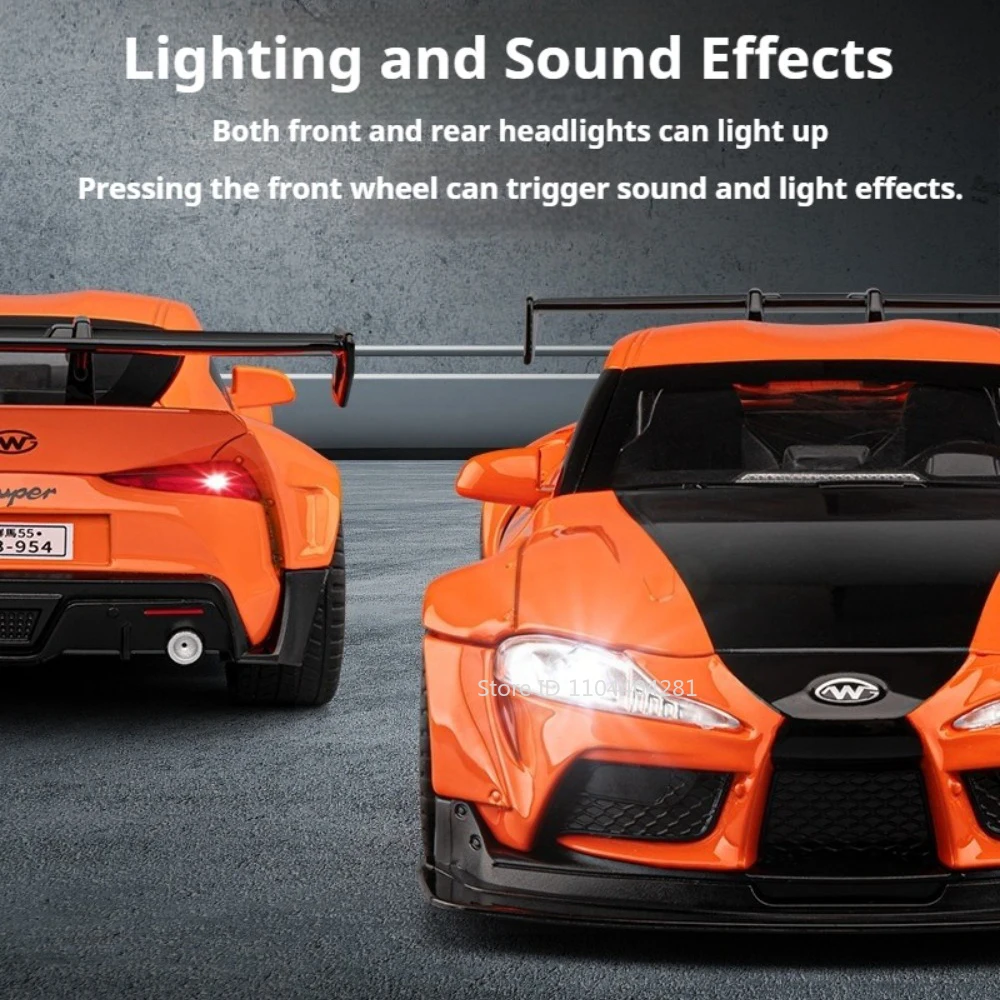 1:22 Supra GTR Alloy Diecasr Sports Car Model Toys 4 Doors Opened with Sound Light Pull Back Miniature Vehices Popular Ornaments