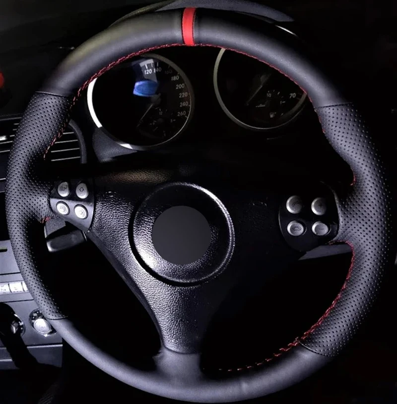 Alcantara Steering Wheel Cover Real Leather Red Thread with Red Stripe Car Accessoires for Mercedes-Benz SLK R171 / C-CLASS W203