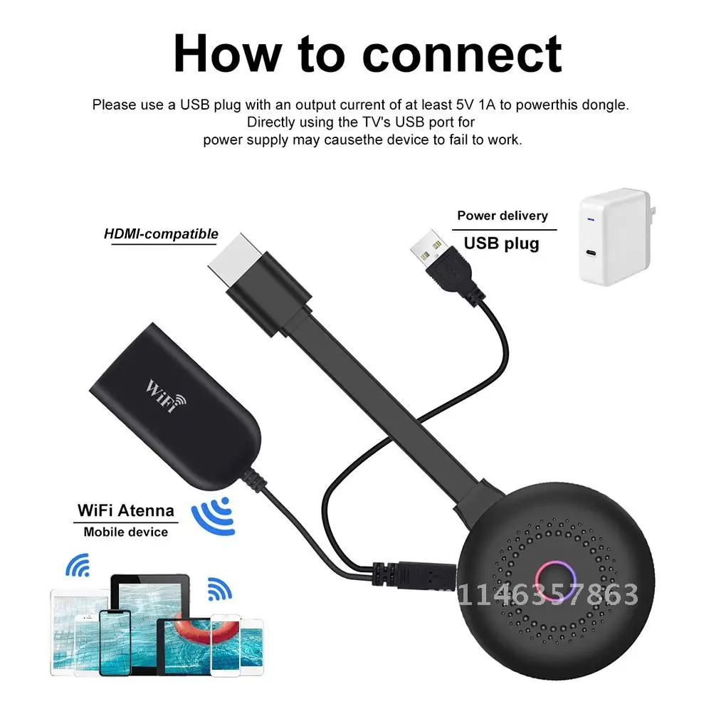 WiFi Wireless Display Dongle Video Streamer Full 1080P HDMI-compatible Miracast TV Display Receiver