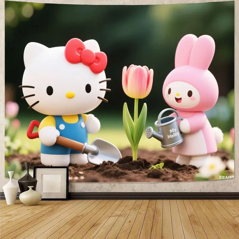 

1 шт. Sanrio Hello Kitty My Melody Kawaii садовый гобелен настенное искусство, декор для спальни с милой девушкой и эстетический подарок для фанатов