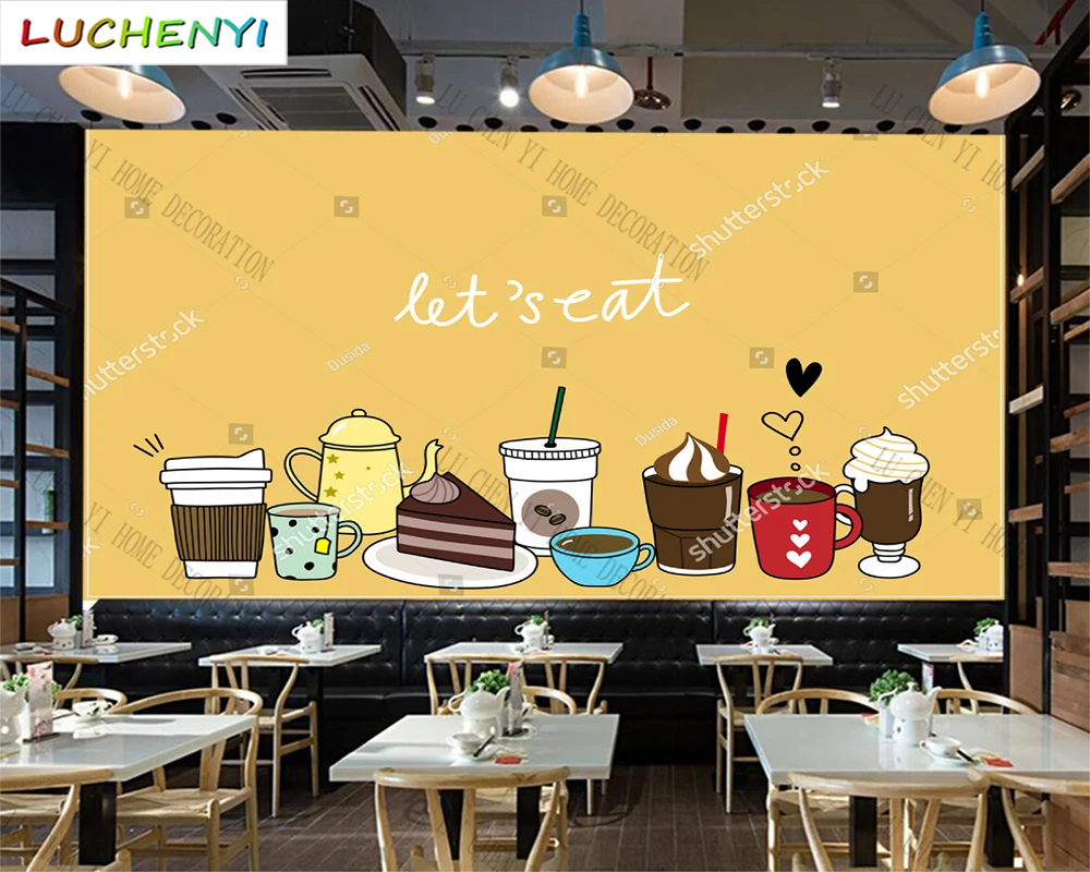 Custom ice cream coffee bubble tea 3d mural wallpaper restaurant cold drinking shop dining room wall papers home decor sticker