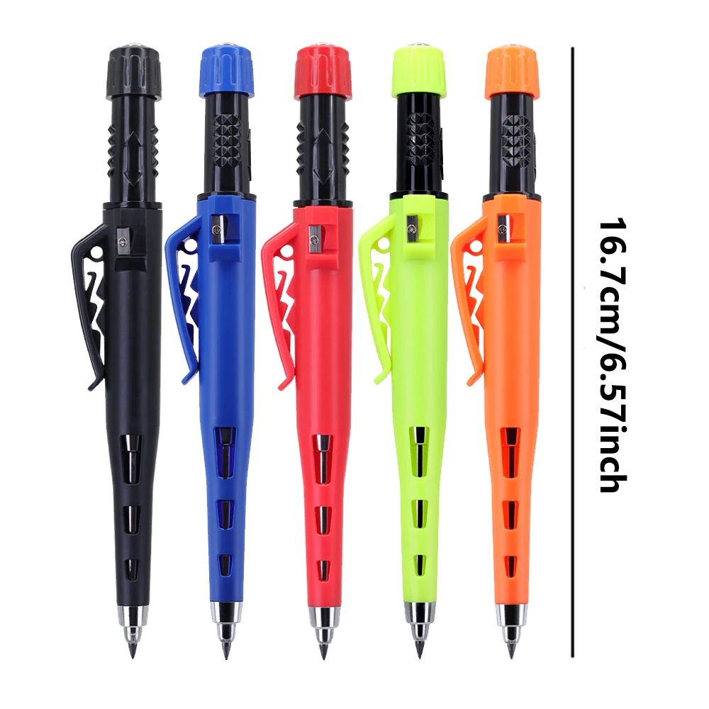 Carpenter Mechanical Marking Pencil with Built-in Sharpener Deep Hole Marker Pen Woodworking Construction DIY Marking Tool