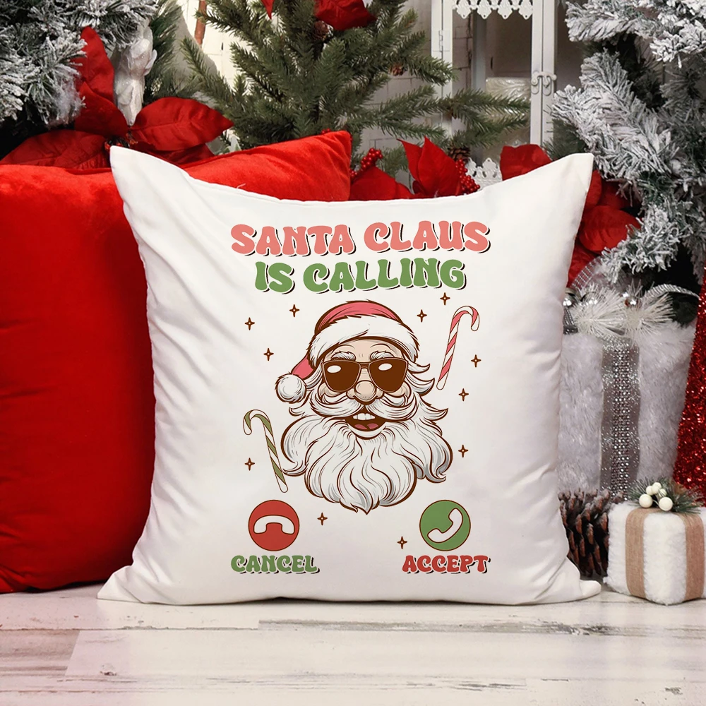 Santa Claus Is Calling Print Christmas Pillow Case Xmas Winter Family Party Decor Home Cushion Cover Xmas Pillowcase Present