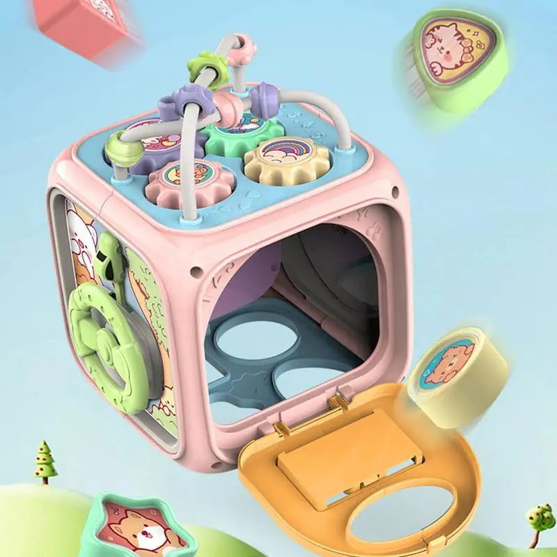 Activity Cube Multi-purpose Hexahedral Hand Drum Learning Cube With Music Activity Center Cube For 18 Months Sensory Development