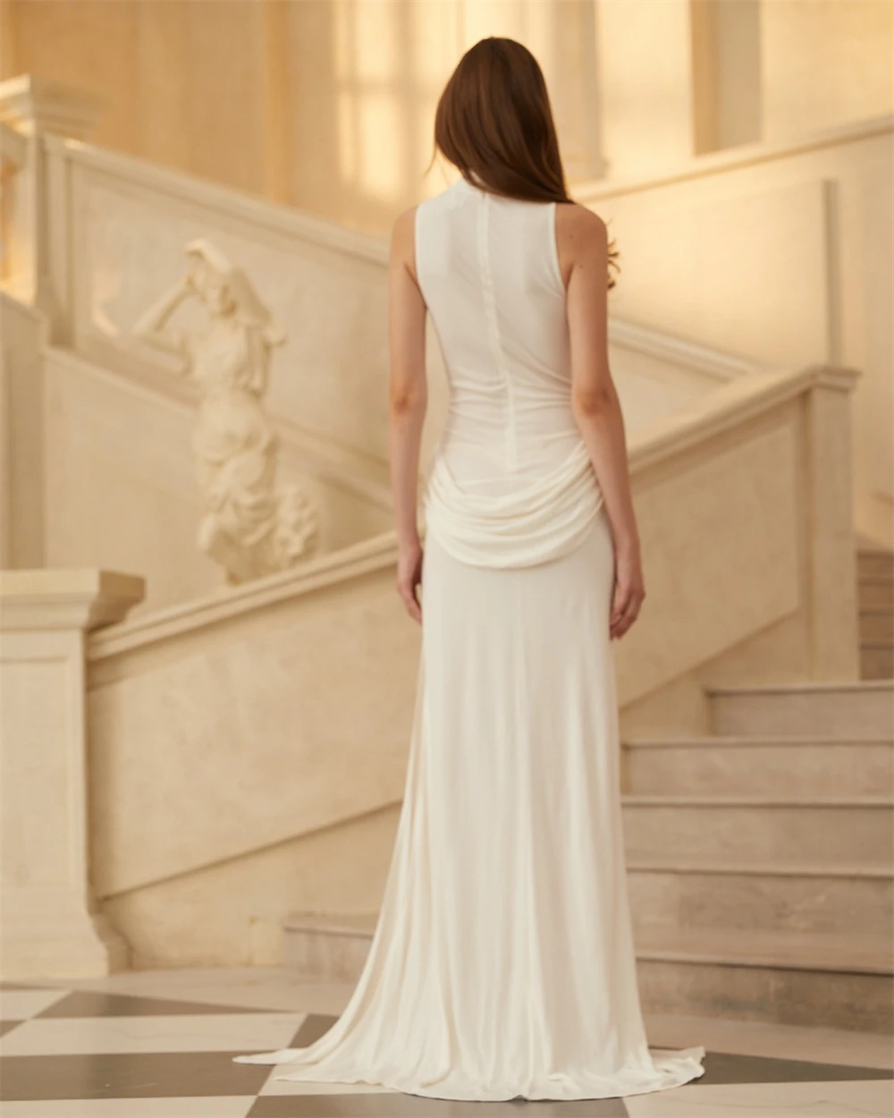

Customized Temperament Chiffon Evening Dresses Elegant High Collar Sleeveless Prom Dress Charming Special Occasion Gowns