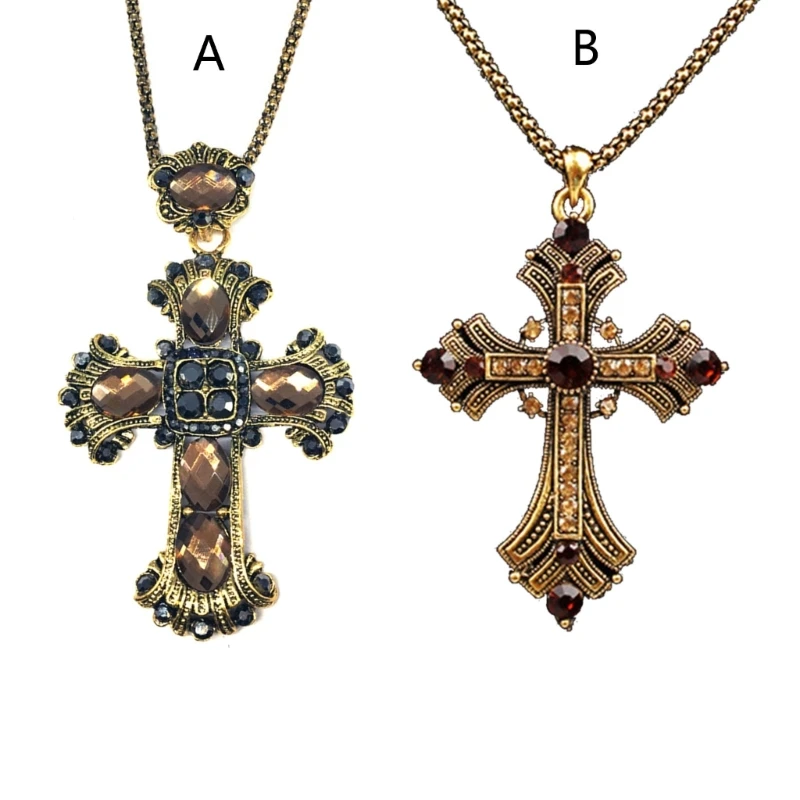 Vintage Baroque Christian Necklace For Women Man Silver Color With Crystals Gothic Crucifix Symbol Unisex Jewelry