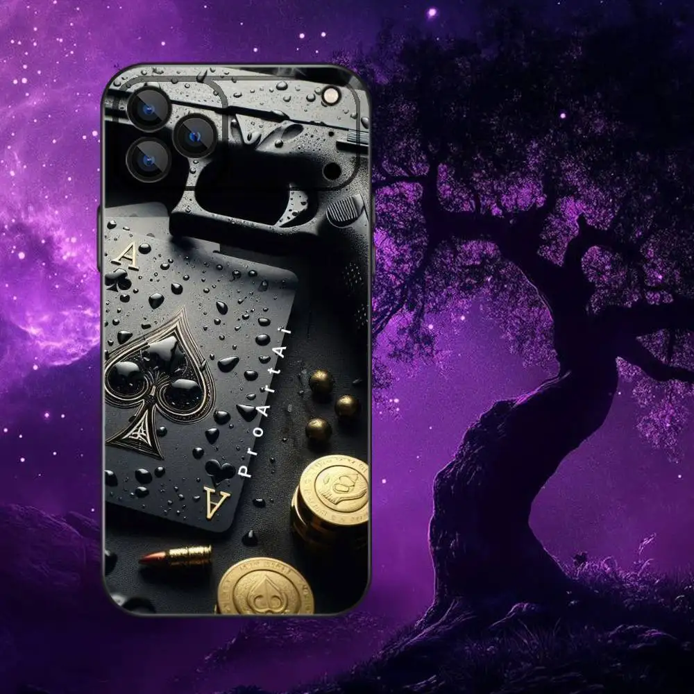 Funda de teléfono de póker para iPhone 17,16,15,14,13,12,Pro,Max,Plus,E,SE4,Air,Mini caja suave negra