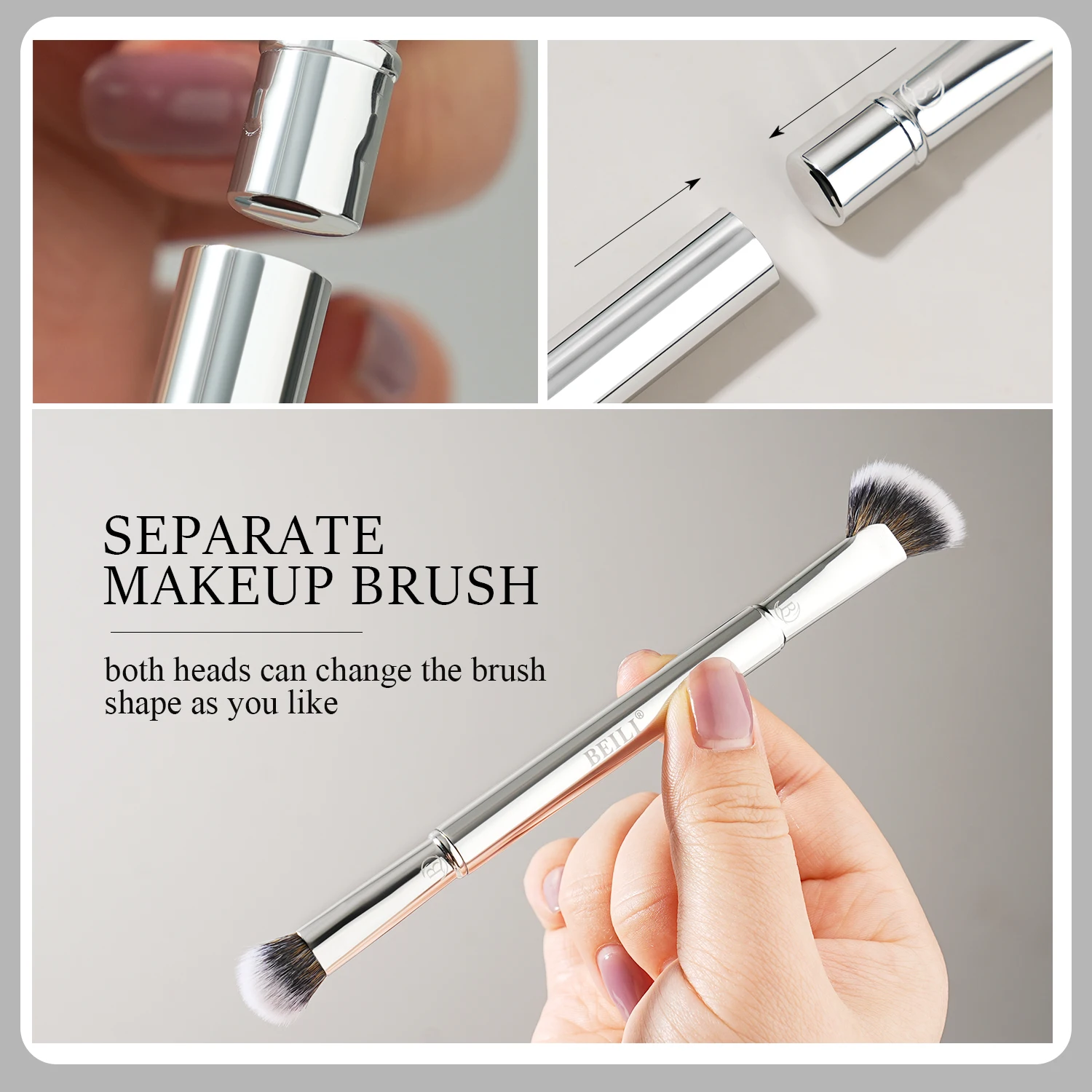 BEILI แบบพกพาชุดแปรงแต่งหน้าสําหรับ Professional Mini Mirror Dual 8 ชิ้นอายแชโดว์ Contour มุมแปรง Travel เครื่องสําอางค์เครื่องมือ