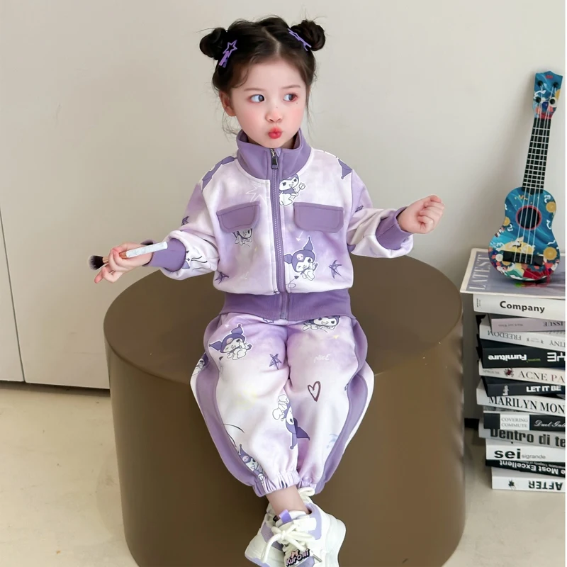 

Cartoon Sanrio 2Pcs Kuromi Gradient Long Sleeved Jacket Spring Autumn New Style Cardigan Girl Sports Zipper Stylish Comfortset