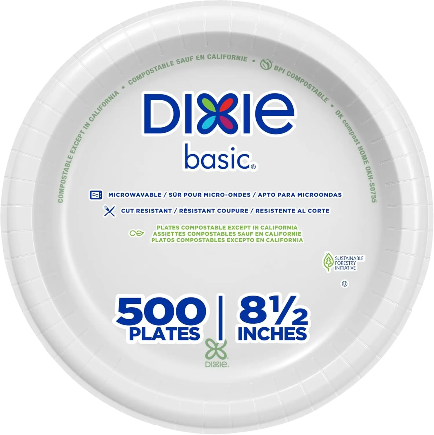 

Dixie Basic 8.5 Inch Light-Weight Paper Plates by GP PRO, White, 500 Count (125 Disposable Plates Per Pack, 4 Packs Per Case), D