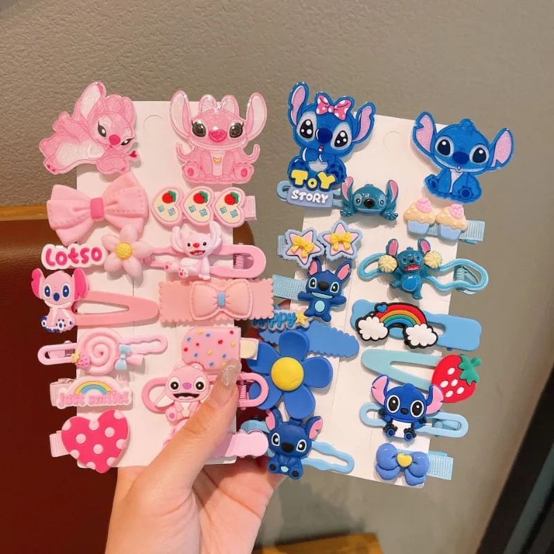 

14Pcs/set Kawaii Lilo and Stitch Stretch Bow Hair Tie ForKids Anime Double Ponytail Leather Band HairAccessories Student Gift