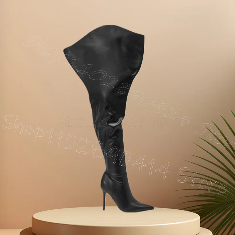 

Sexy Black Large Cuff Pointed Toe Boots Side Zipper Women Shoes Thin High Heels Party Banquet Dating 2026 Zapatos Para Mujerer