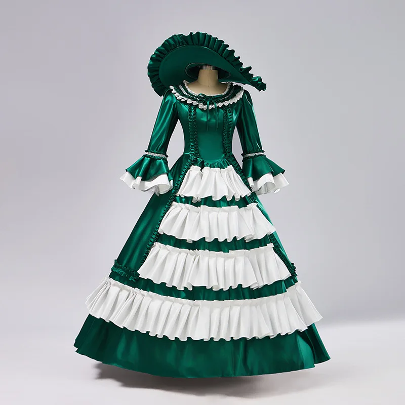 

European Court Aristocratic Green Long-sleeved Dress Long Photo Studio Party Socialite Daughter Style Wedding Guest Dress Woman