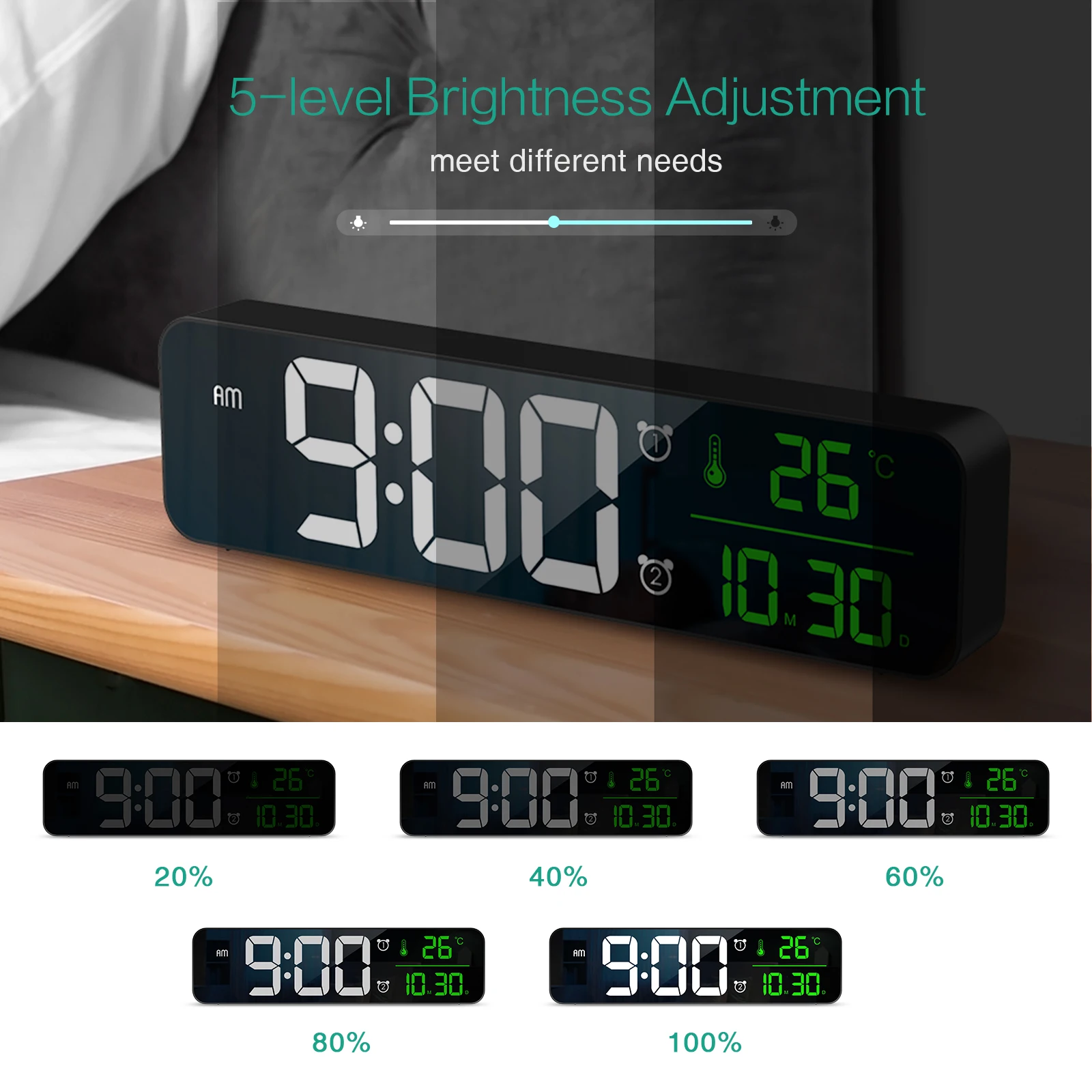 Reloj LED digital de pesca con termómetro y pantalla grande - imagen 3