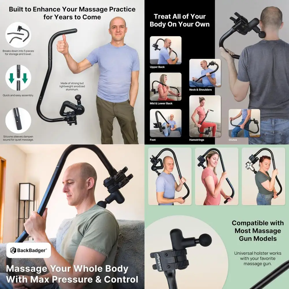 Enhanced Back Pain Relief and Muscle Recovery with Adjustable Massage Gun Extension Handle for Hard-to-Reach Areas - Black