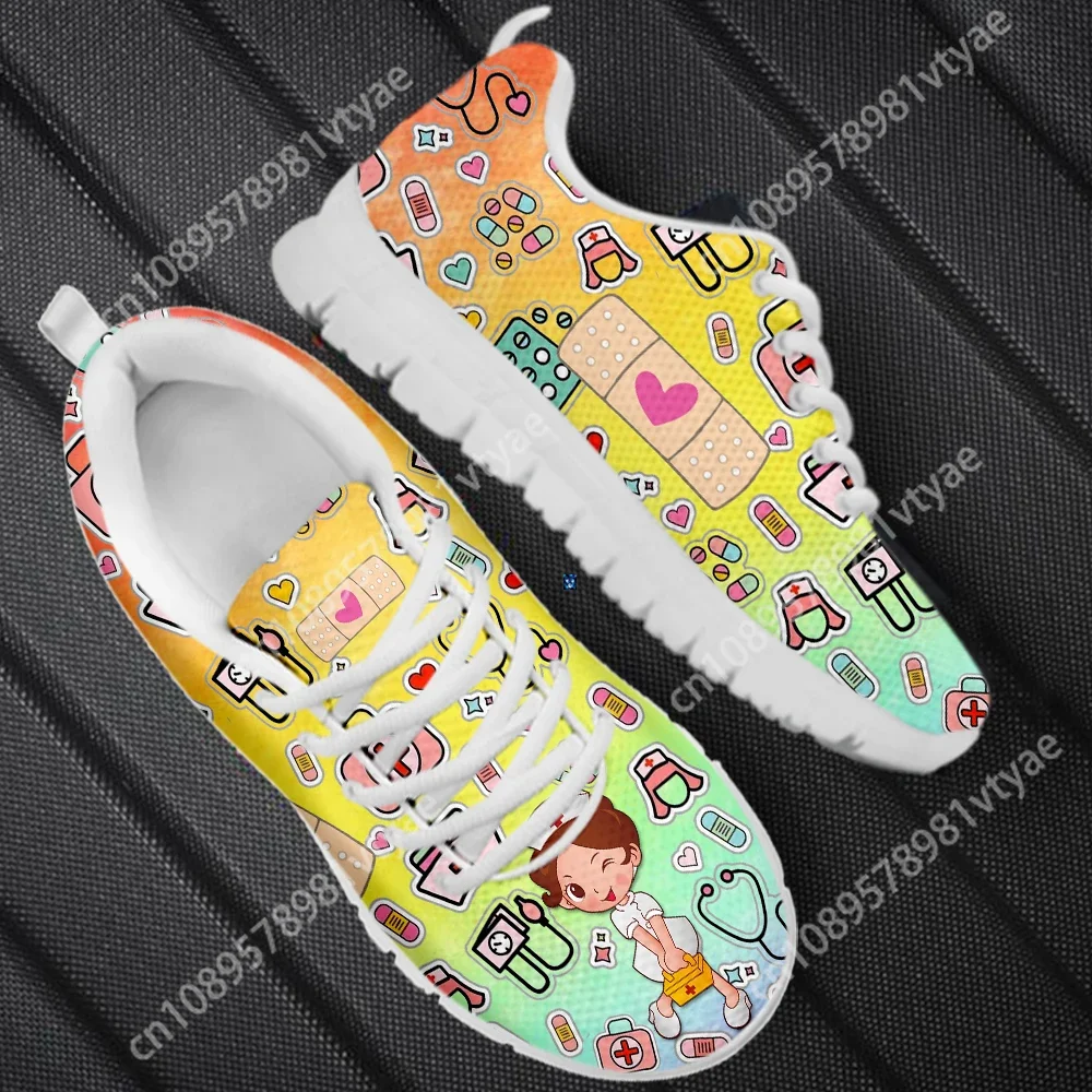 

Custom Made Women's Nurse Sneakers Gradient Color Nurse Band-aid Design Vulcanized Shoes Outdoor Non-Slip Casual Flat Shoes 2023