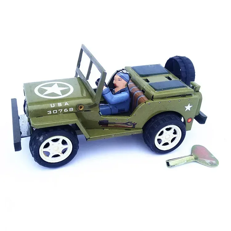 [Funny]  Adult Collection Retro Wind up toy Metal Tin The Jeep model Mechanical toy Clockwork toy figures model kids gift