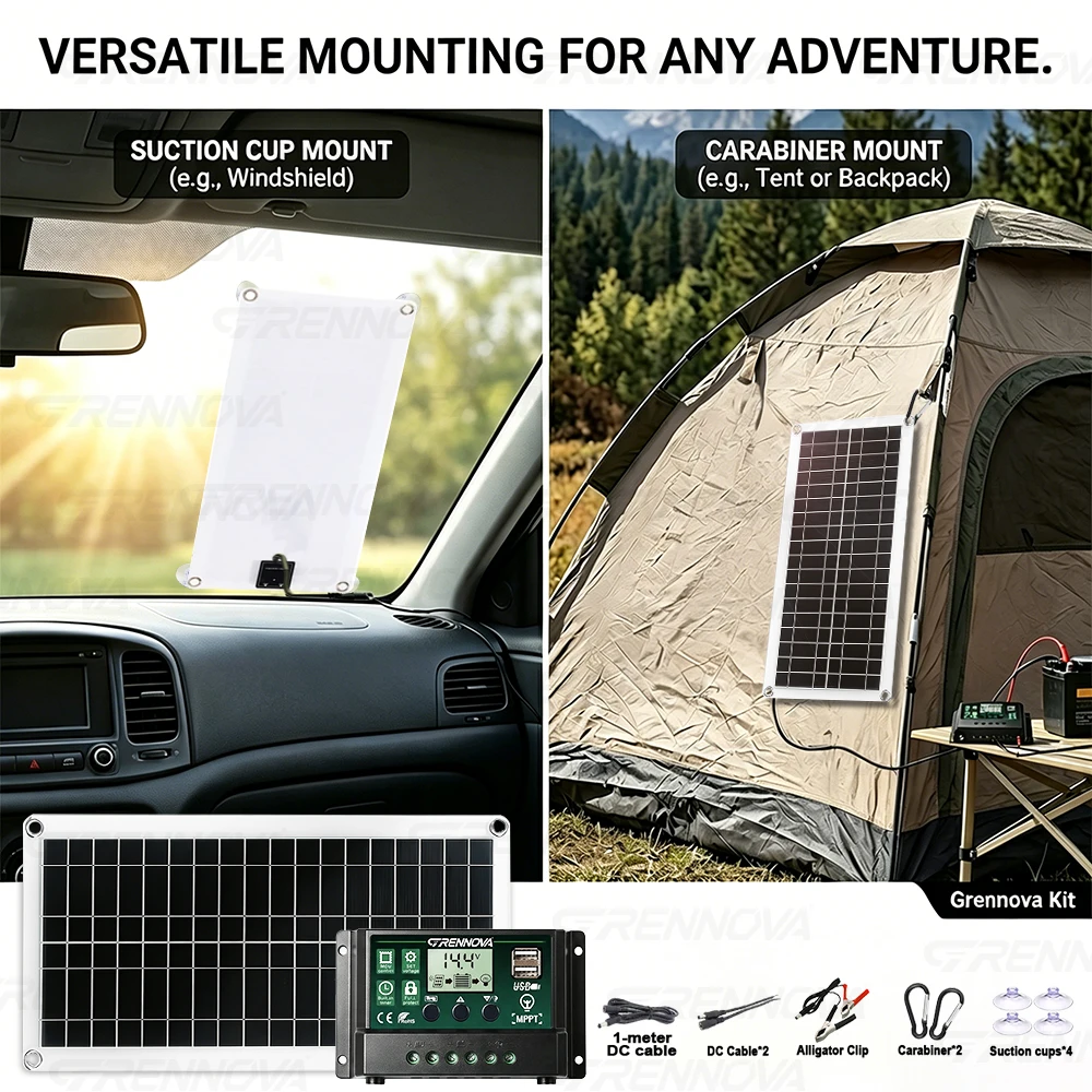 Camping RV Solar Panel Kit 35W Dual USB DC Output with 10A/30A/60A Controller High Output for Battery Outdoor Charging Garden