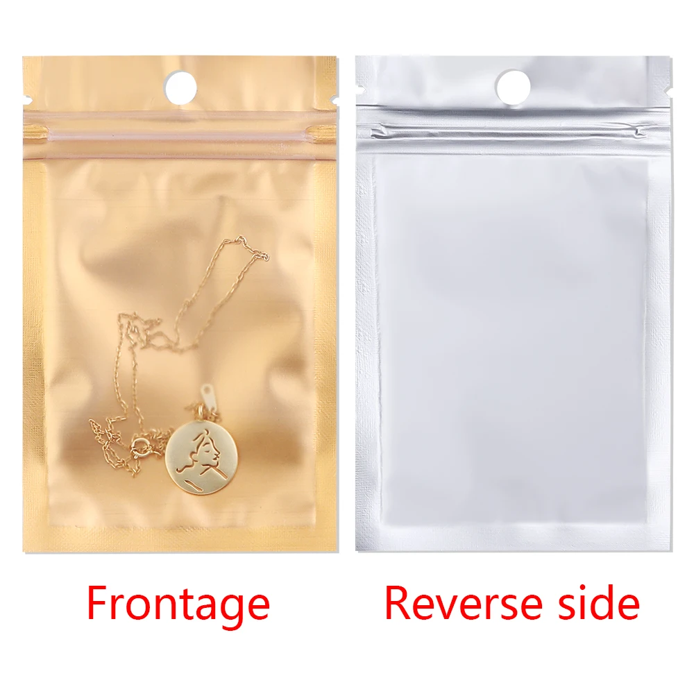 20-50Pcs/Lot Clear Aluminum Foil Ziplock Bag Front Gold Reverse Silver Zipper Resealable Bag For Ornament Candy Gift Packaging