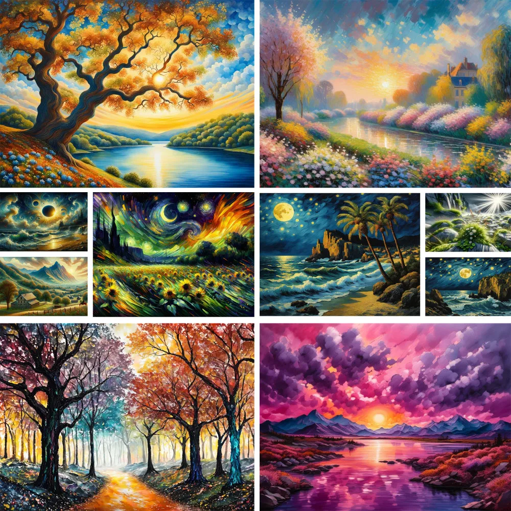 Landscape Beautiful Nature Printed Cross-Stitch DIY Embroidery Complete Kit Craft Hobby Sewing Painting Wholesale Package Mulina