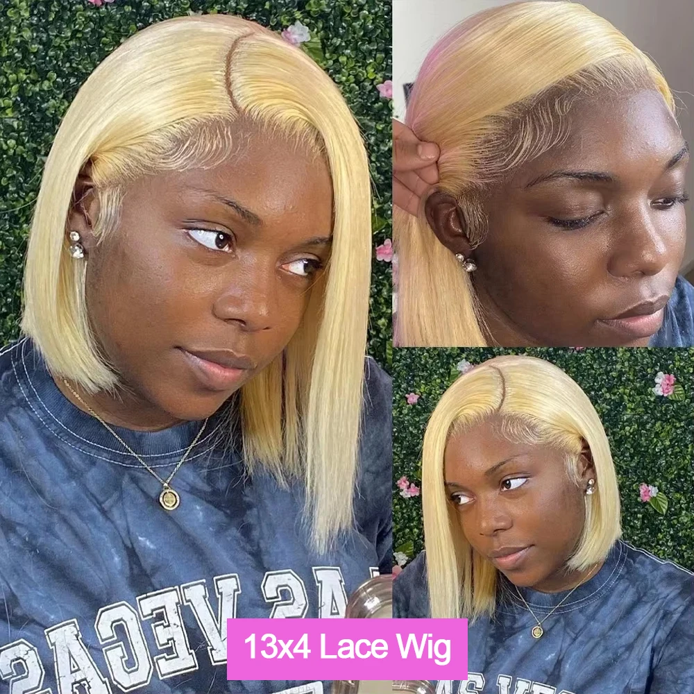 شقراء 613 بوب شعر مستعار شعر الإنسان مستقيم 13x4 Hd الدانتيل شعر مستعار أمامي قبل قطعها 200% الكثافة قصيرة شقراء 613 شعر الإنسان بوب الباروكات