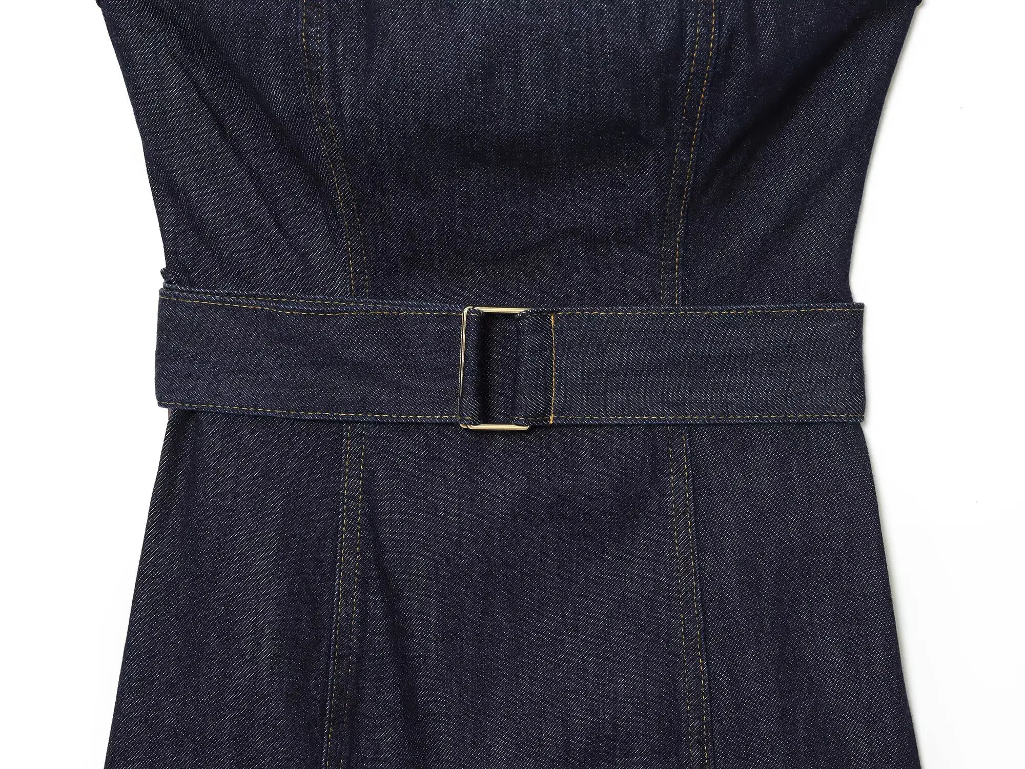 ชุดใหม่มาแรงสำหรับฤดูใบไม้ผลิ/ฤดูใบไม้ร่วง เสื้อยีนส์ทรงเข้ารูปแบบไม่มีสายคาดเอว พร้อมเข็มขัด กางเกงยีนส์ทรงขาบานเอวสูง