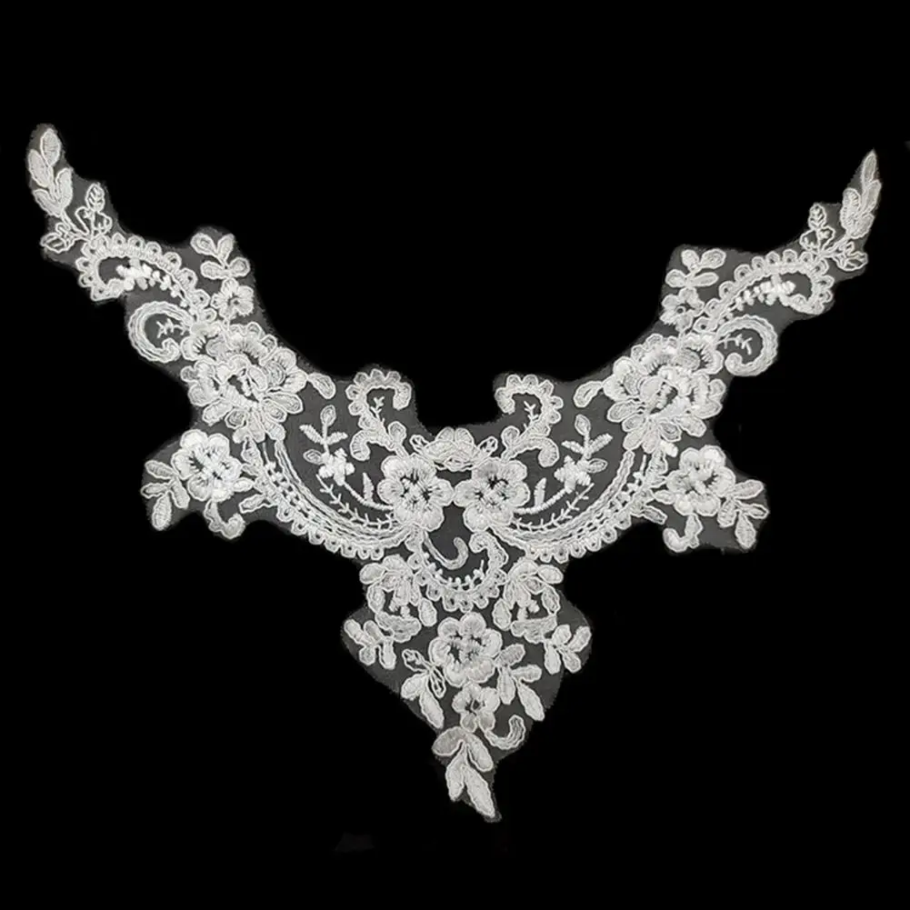 زين مطرز بياقة دانتيل أنيق ، فستان زفاف نسائي ، زخارف قماش زهور مجوفة ، ذاتي الصنع ، ياقة بيضاء ، زي #1