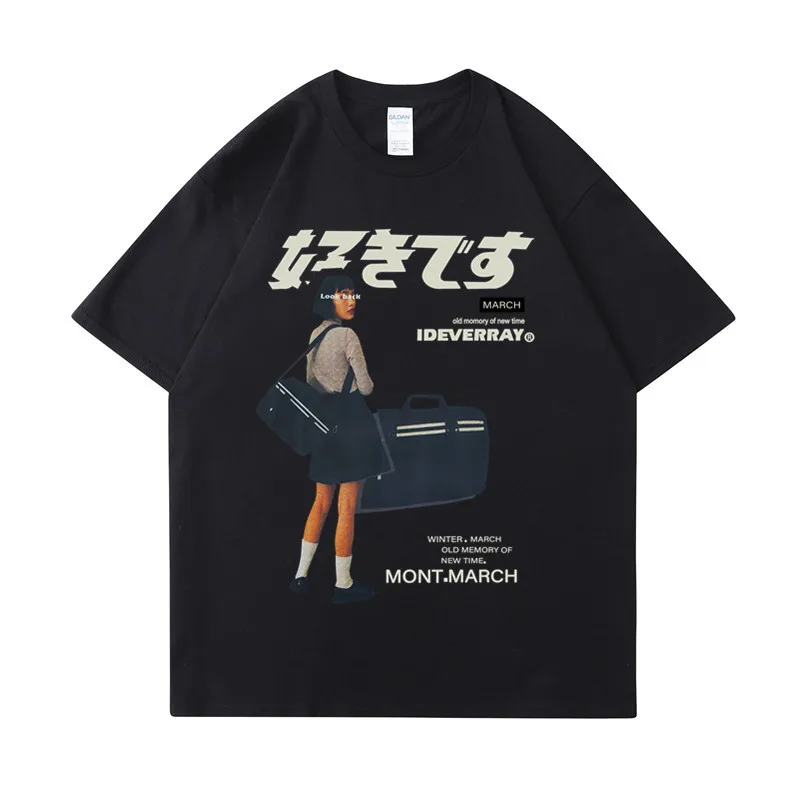 

Y2K Retro T Shirt Girl Japanese Kanji Print T-Shirt Harajuku Street 90s Fashion Tops Men Women Summer Cotton Short Sleeve Tee