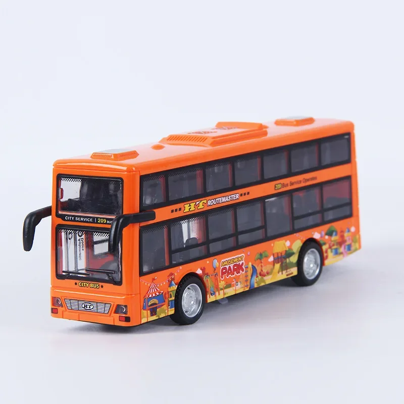 Double-Decker Bus Model Diecast Plastic Pull-Back Bus Inertia Light City Tour Bus Car Collection Toys Gifts for Children Kids