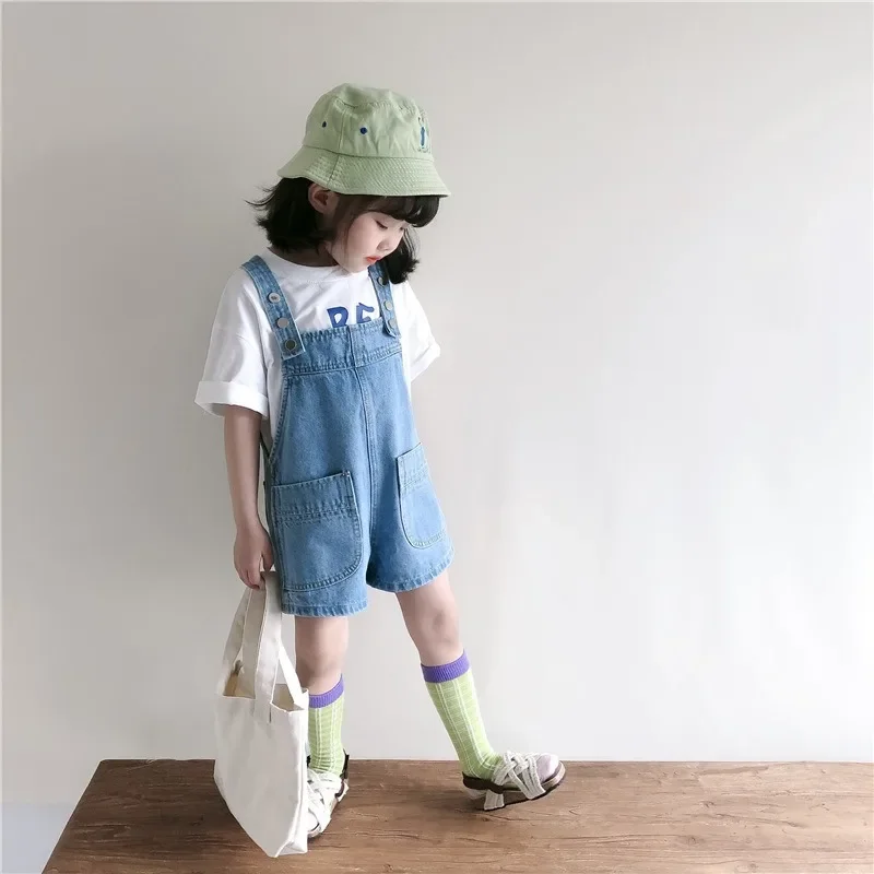 2024 Summer New Children\'s Denim Suspenders Young Children Suspenders Casual Pants Trend Fashion Summer Anti-shoulder