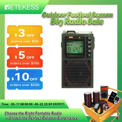 Retekess TR111 Radio FM Portable Radios AM FM Mini Ham Radio Shortwave Emergency Amateur Radio Multiband SW VHF WB Alarm Clock