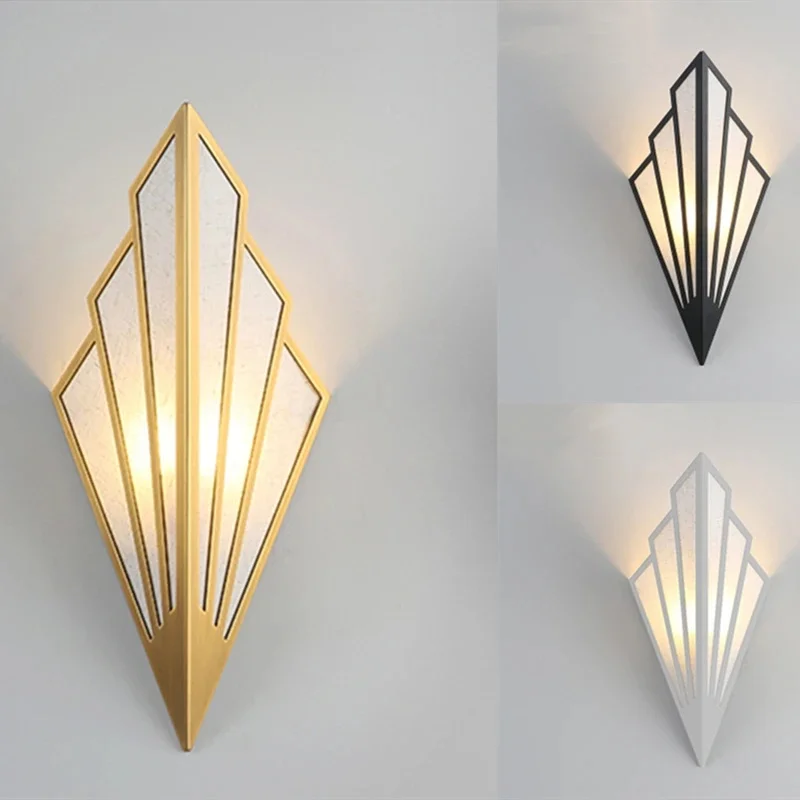 Art Deco Gold Geometric Wall Sconce with Mirror Panel for Living Room Hallway Decor