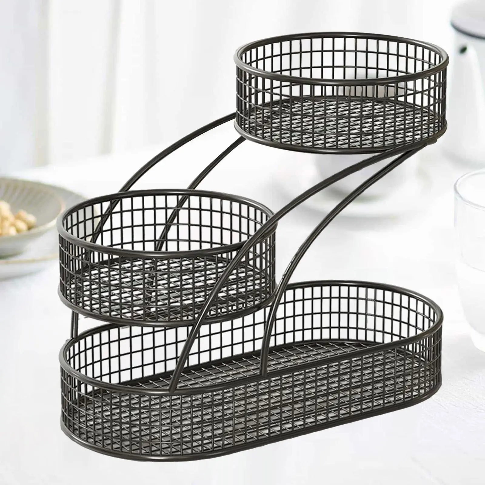 Iron 3 Tier Fruit Basket Organizer Tabletop Vegetable Holder Modern Storage Display for Kitchen Living Room