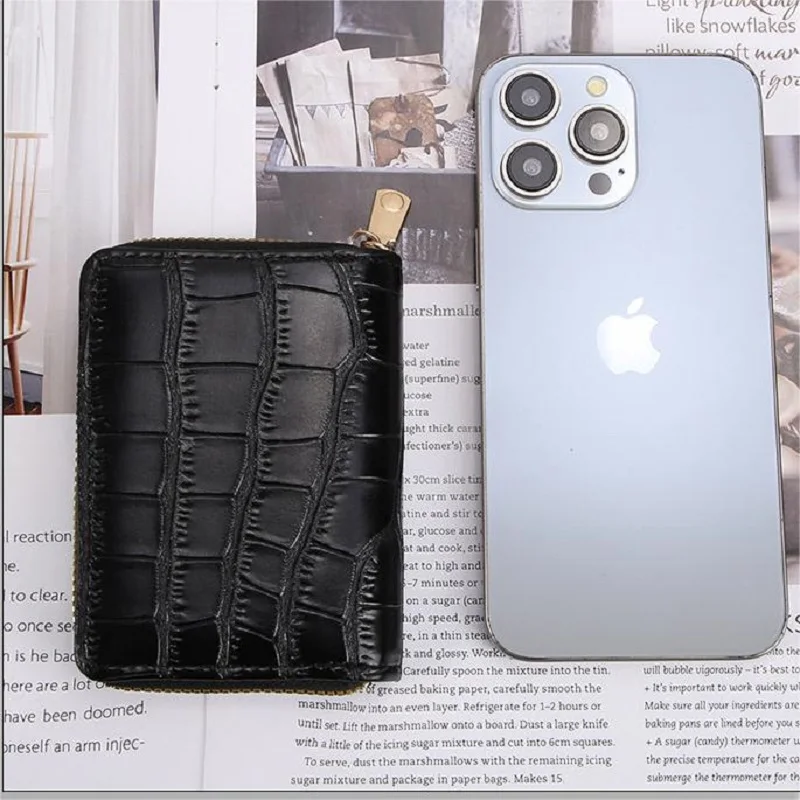 Винтажные маленькие женские кошельки из крокодиловой кожи, кожаный RFID-кошелек на молнии, держатель для кредитных карт, чехол для водительских прав