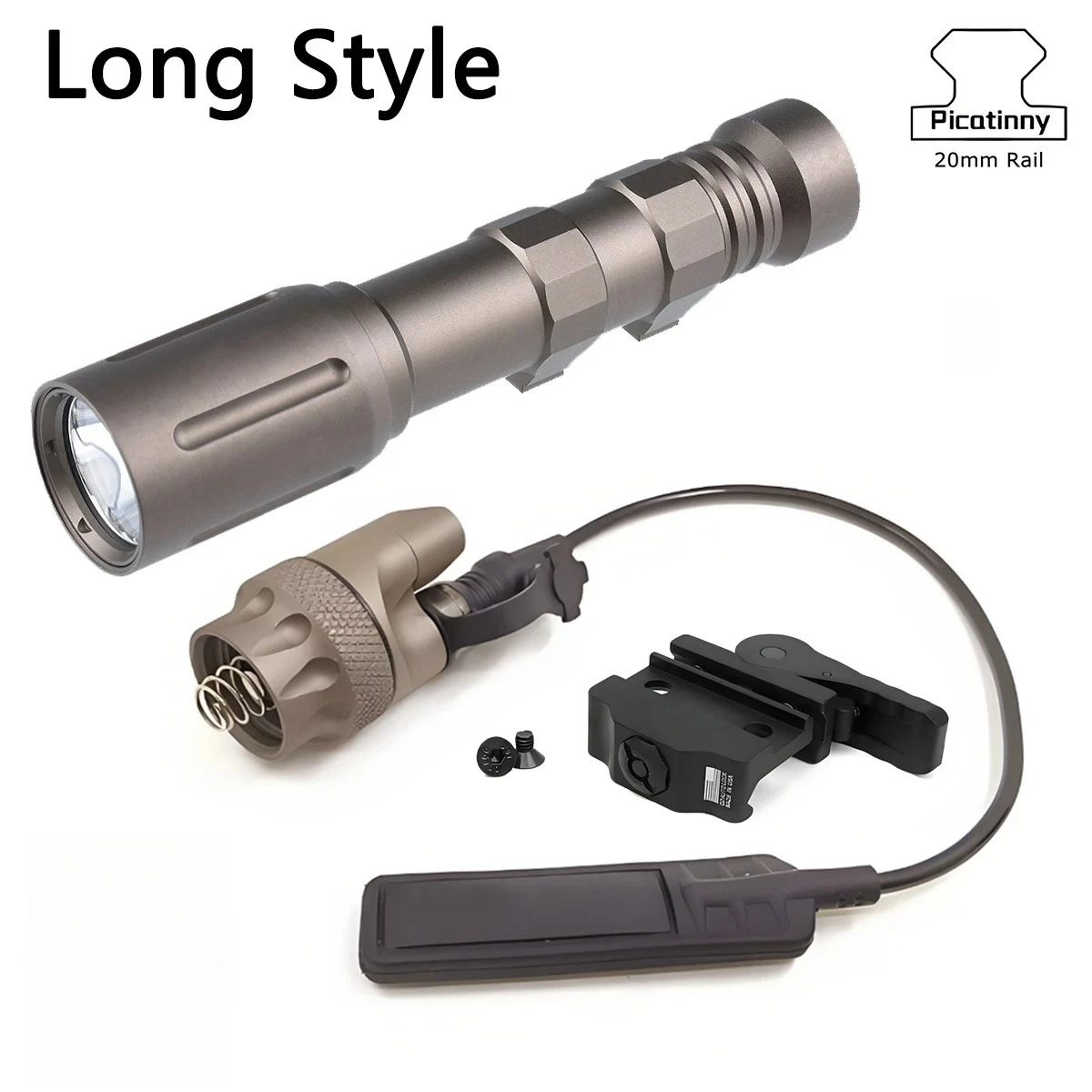 Tactical PL-V2 Flashlight 1300 Lumens Spotlight Version Hunting Scout MOD LED Light  with 20mm Rail Mount and Tail Wire Switch